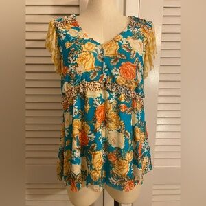 Rose & Animal Print “Cato” Top- Size M